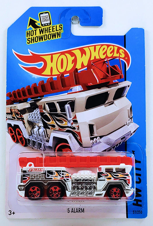 Hot Wheels 2015 - Collector # 051/250 - HW City / HW Rescue - 5 Alarm (Fire Truck) - White / Flames - International Card