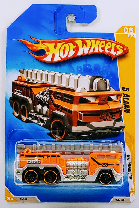 Hot Wheels 2009 - Collector # 006/166 - HW Premiere 06/42 - 5 Alarm (Fire Truck) - Day Glo Orange - IC