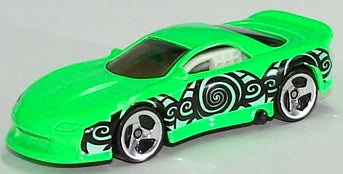 Hot Wheels 1998 - Collector # 686 - Tattoo Machines Series 2/4 - '93 Camaro - Fluorescent Green - USA Red Car Card