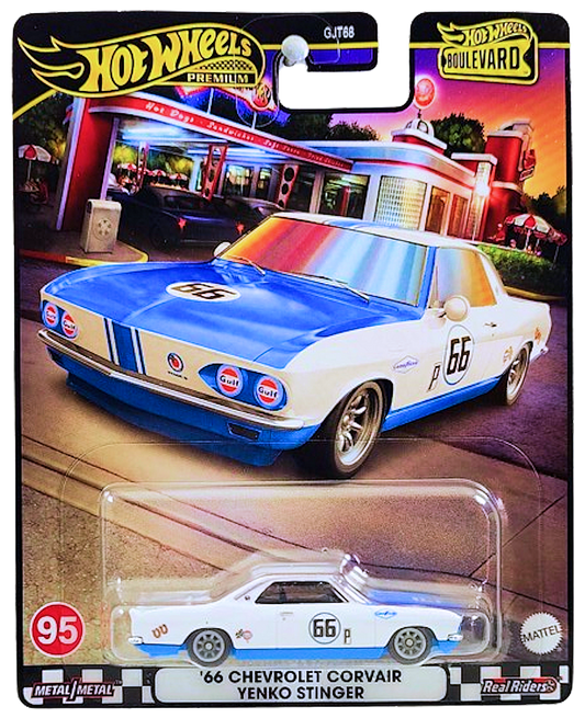 Hot Wheels 2024 - Premium / Boulevard # 95 - '66 Chevrolet Corvair Yenko Stinger - White - Metal/Metal & Real Riders - Walmart Exclusive