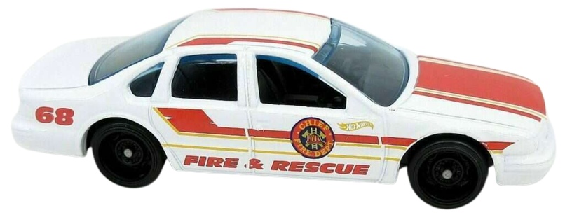 Hot Wheels 2021 - Collector # 227/250 - HW Rescue 06/10 - '96 Chevrolet Impala SS - White - Red & Yellow Stripes / 'Fire & Rescue' / '68' - USA