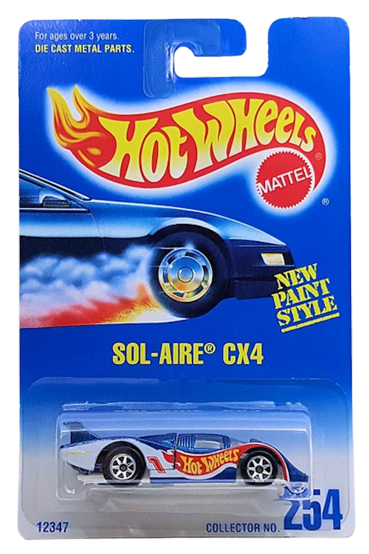 Hot Wheels 1996 - Collector # 254 - Sol-Aire CX4 - Blue / Hot Wheels Racing - Opening Engine Cover - USA 'NEW PAINT STYLE' Card