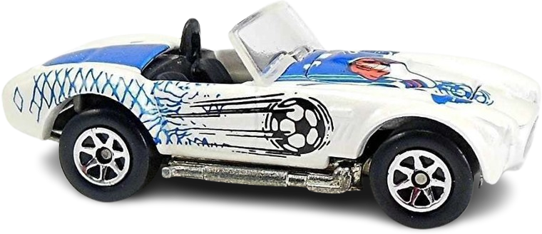 Hot Wheels 1996 - Collector # 406 - Sports Car Series 3/4 - Shelby Cobra 427 S/C - White / Soccer Ball - 7 Spokes - Opening Hood - USA Blue & White Card