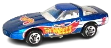 Hot Wheels 1997 - Collector # 536 - Race Team Series III 4/4 - '80s Corvette - Metallic Blue / Hot Wheels Racing # 1 - 5 Spokes - Unpainted Base - Dark Blue Roof - USA Blue & White Card