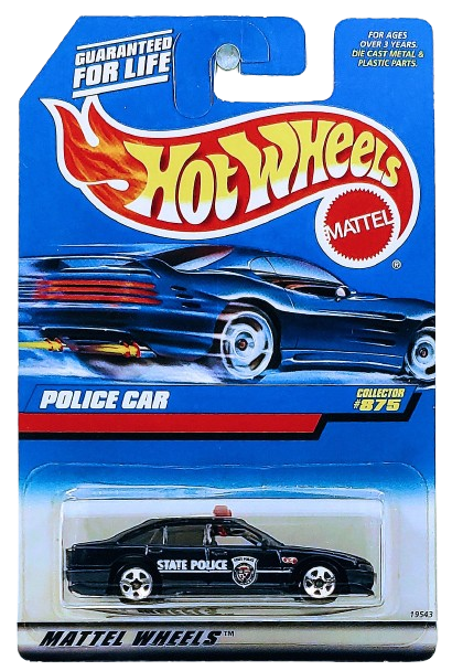 Hot Wheels 1998 - Collector # 875 - Police Car - Dark Blue &amp; White / State Police - USA Blue Car Card