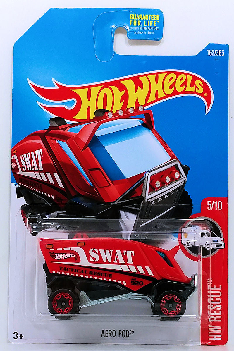 Hot Wheels 2017 - Collector # 162/365 - HW Rescue 5/10 - Aero Pod - Red / SWAT - USA Card