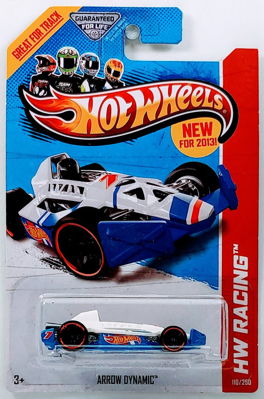 Hot Wheels 2013 - Collector # 110/250 - HW Racing / HW Race Team - Arrow Dynamic - White / Hot Wheels Racing Deco / #7 - USA Card