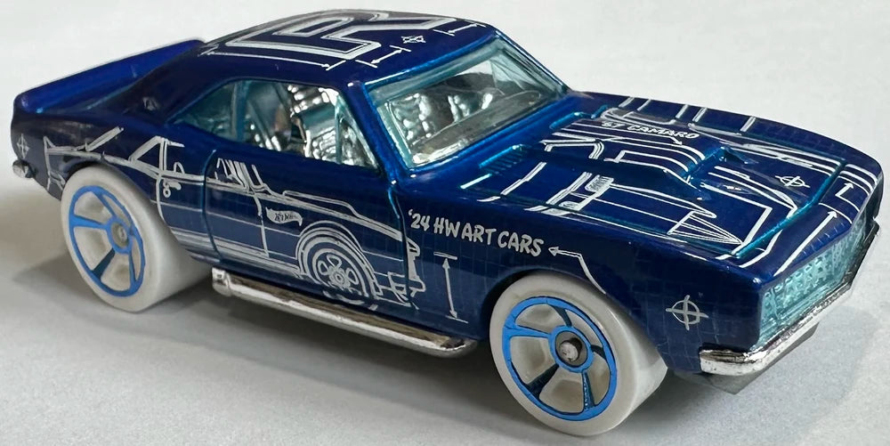 Hot Wheels 2024 - Collector # 084/250 - HW Art Cars 3/10 - '67 Camaro - Blue / 'R' - White Tires on Blue M5 Wheels - IC