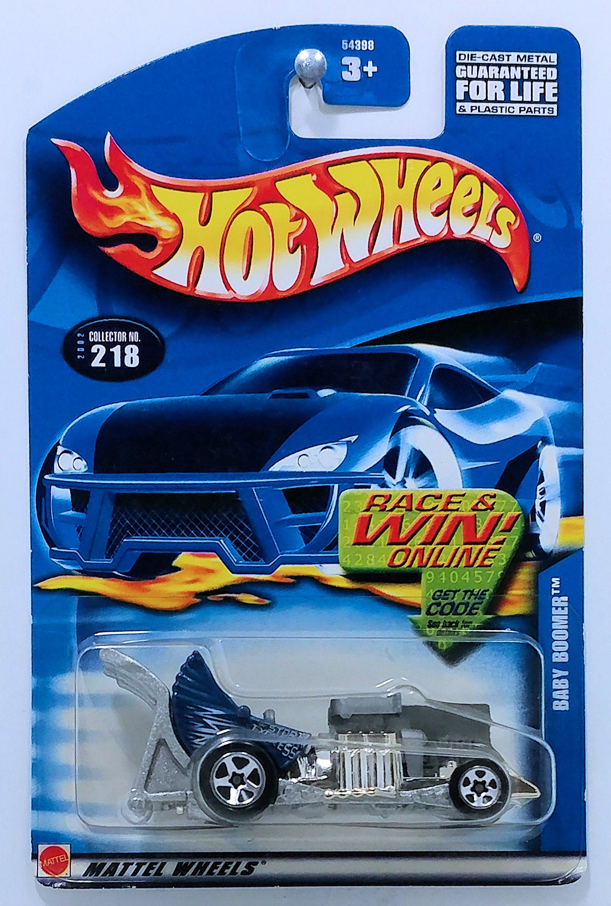 Hot Wheels 2002 - Collector # 218/240 - Baby Boomer - Dark Blue - USA 'Race & Win' Card