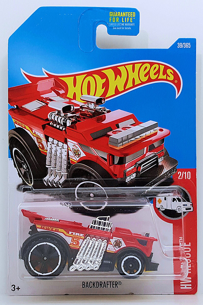 Hot Wheels 2017 - Collector # 039/365 - HW Rescue 2/10 - Backdrafter (Tooned Fire Truck) - Red - USA Card