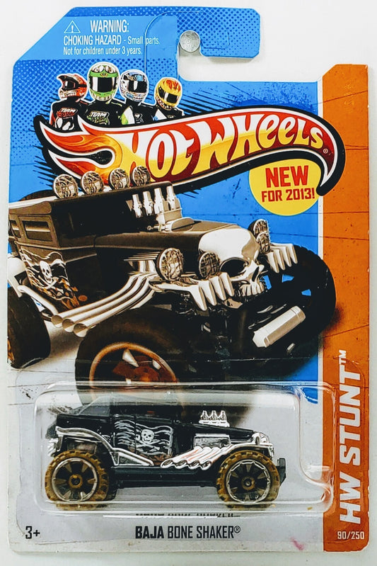 Hot Wheels 2013 - Collector # 090/250 - HW Stunt / Desert Force / New Models - Baja Bone Shaker - Black / Skull & Crossbones Flag on Door - USA Card