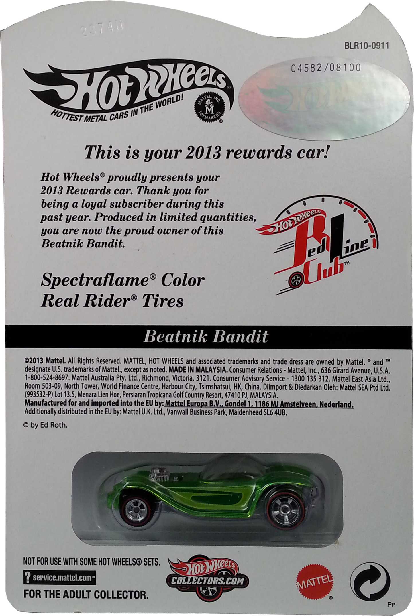 Hot Wheels 2013 - HWC / RLC Rewards - Beatnik Bandit - Spectraflame Green - Metal / Metal & Real Riders - Limited to 8,100 - Kar Keeper