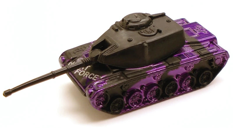 Hot Wheels 1996 - Collector # 489 - Big Bertha (Tank) - Metallic Purple & Black Camo with 'Night Force' - Turret Swivels & Gun Tilts - USA Blue & White Card