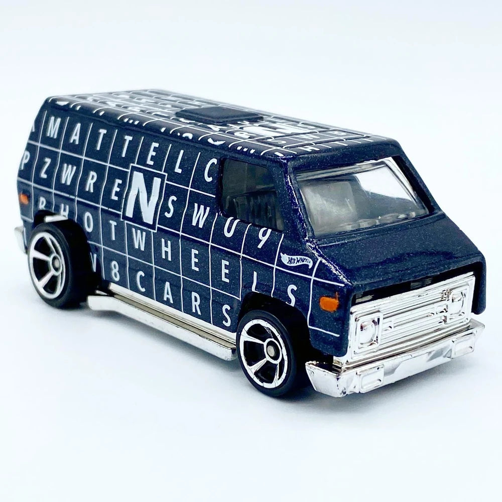 Hot Wheels 2023 - Collector # 016/250 - HW Art Cars 2/10 - 70s Van - Dark Blue / Crossword Graphics - USA