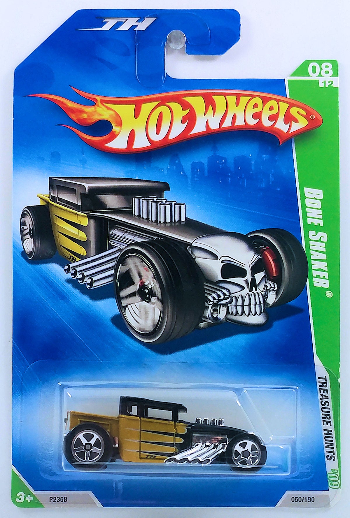 Hot Wheels 2009 - Collector # 050/190 - Treasure Hunts 08/12 - Bone Shaker - Gold with Black Scallops - 5 Spoke Wheels - USA Card