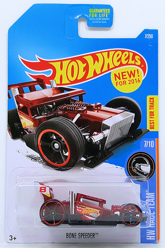 Hot Wheels 2016 - Collector # 007/250 - HW Race Team 7/10 - New Models - Bone Speeder - Red / Hot Wheels Livery - USA Card