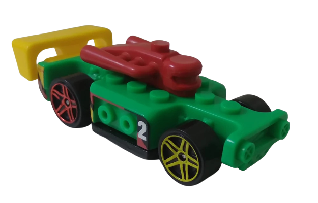 Hot Wheels 2023 - Collector # 128/250 - Brick Rides 05/05 - Bricking Speed - Green - Red, Black & Yellow Accents / '2' - USA