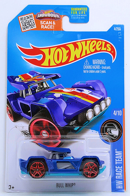 Hot Wheels 2016 - Collector # 004/250 - HW Race Team 4/10 - Bull Whip - Blue - USA 'Showdown' Card