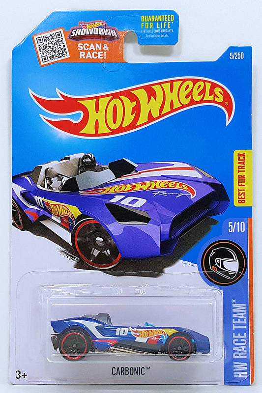 Hot Wheels 2016 - Collector # 005/250 - HW Race Team 5/10 - Carbonic - Blue - USA 'Showdown' Card