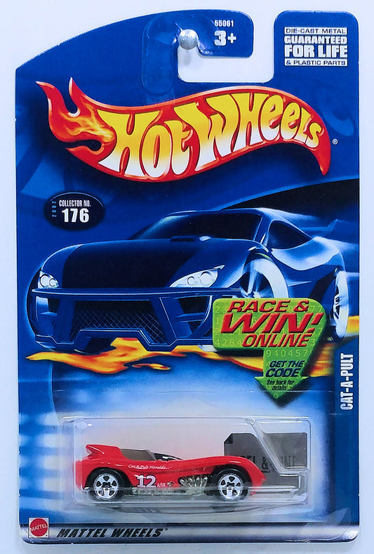 Hot Wheels 2002 - Collector # 176/240 - Cat-A-Pult - Red / #12 - USA 'Race & Win' Card