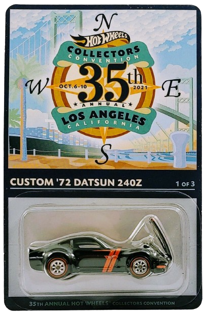 Hot Wheels 2021 - 35th Annual Collector's Convention - Los Angeles, CA - 1 of 3 - Custom '72 Datsun 240Z - Black - Metal/Metal & Real Riders - Limited to 6,200 & Includes a Patch