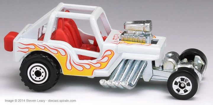 Hot Wheels 2013 - Flying Customs / Mix 2 - Custom '42 Jeep CJ-2A - White / Flames - Basic Wheels Front / CT Wheels Rear - Metal/Metal - Target Exclusive