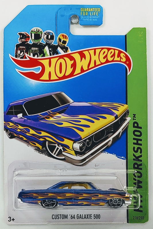 Hot Wheels 2013 - Collector # 218/250 - HW Showroom / Heat Fleet - Custom '64 Galaxie 500 - Metallic Blue - USA '14 HW Workshop Card - Kmart Exclusive