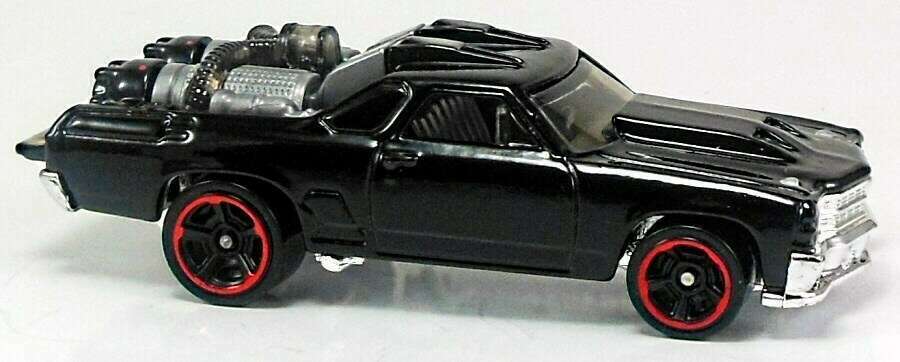 Hot Wheels 2012 - Collector # 049/247 - New Models 49/50 - Custom '71 El Camino - Black - Chrome Red & Black MC5 Wheels - USA '12 Card