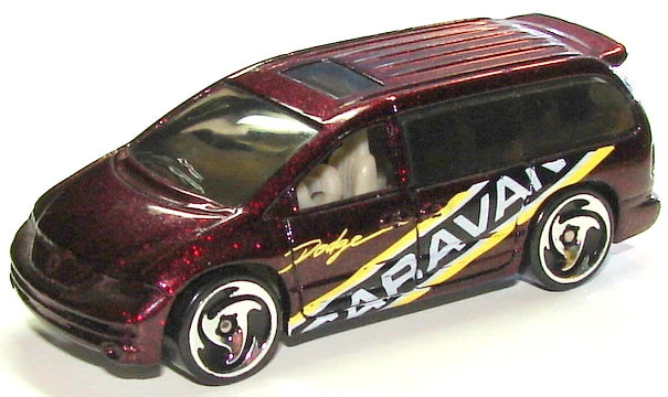 Hot Wheels 1998 - Collector # 633 - First Editions 4/45 - Dodge Caravan - Metallic Burgundy / "Caravan" - Sawblades - USA Blue Car Card