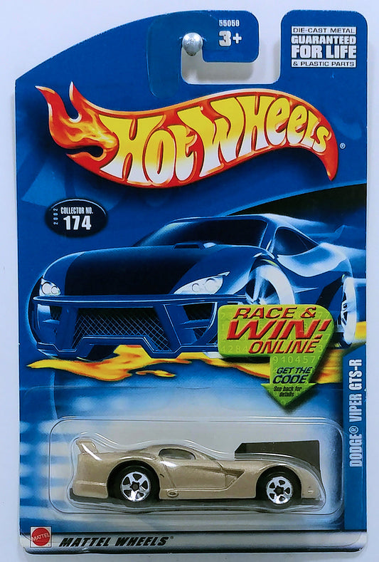 Hot Wheels 2002 - Collector # 174/240 - Dodge Viper GTS-R - Champagne - USA 'Race & Win' Card