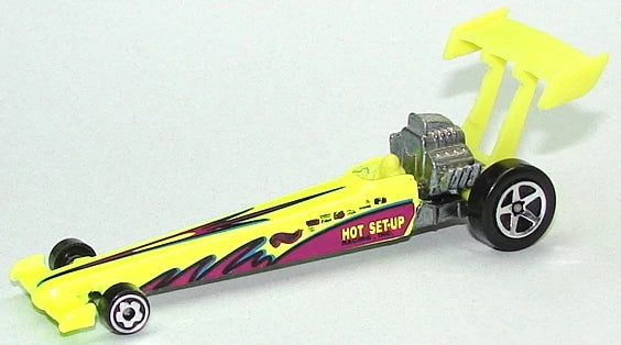 Hot Wheels 1997 - Collector # 245 - New Models - Driven To The Max (Dragster) - Day-Glo Yellow - USA Blue & White Card