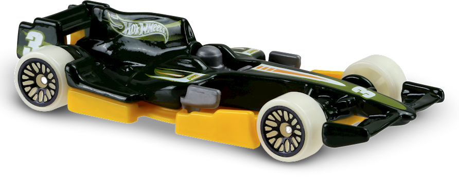 Hot Wheels 2016 - Collector # 047/250 - HW Glow Wheels 2/10 - F1 Racer - Dark Green / Yellow - USA ‘Showdown’ Card