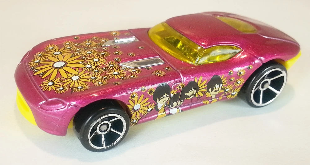 Hot Wheels 2016 - The Beatles - Yellow Submarine&nbsp; # 5/6 - Magenta - Fast FeLion - Chrome on Black OH5SP wheels - Yellow Windows - Chrome Interior - Yellow Plastic Base - USA Card