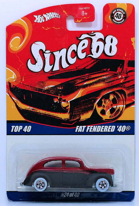 Hot Wheels 2008 - Since '68 / Top 40 # 24/40 - Fat Fendered '40 - Red over Flat Black - White Walls on Basic Wheels - Metal/Metal