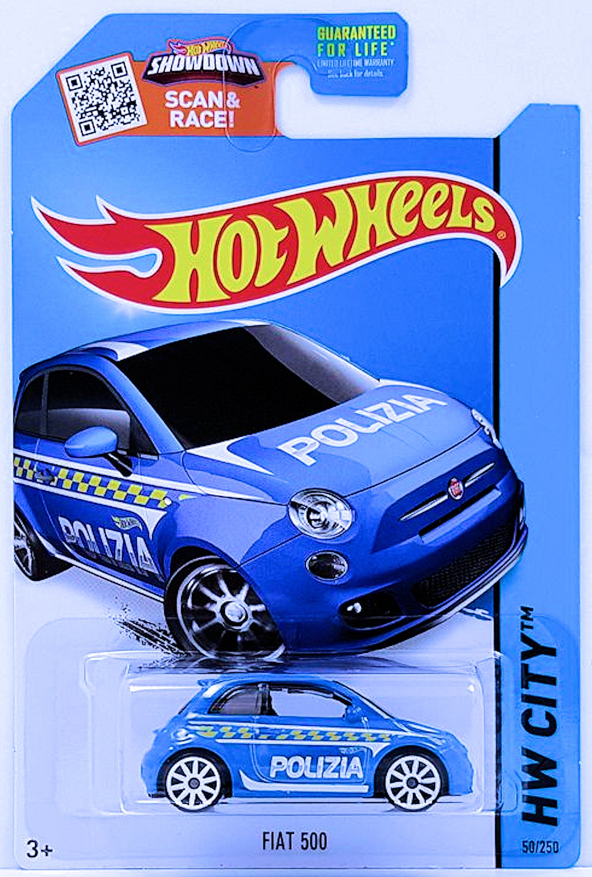 Hot Wheels 2015 - Collector # 050/250 - HW City / HW Rescue - Fiat 500 - Blue / Polizia - NOT a Treasure Hunt - USA 'Treasure Hunt' Card