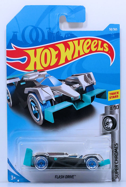 Hot Wheels 2018 - Collector # 058/365 - Super Chromes 4/10 - Flash Drive - Chrome  - International Card