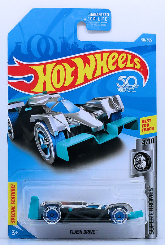 Hot Wheels 2018 - Collector # 058/365 - Super Chromes 4/10 - Flash Drive - Chrome  - USA 50th Card