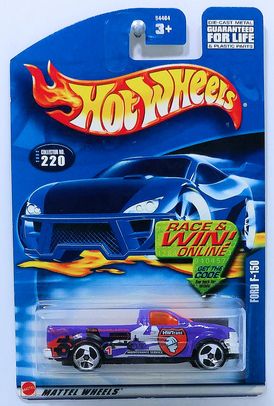 Hot Wheels 2002 - Collector # 220/240 - Ford F-150 - Purple - USA 'Race & Win' Card