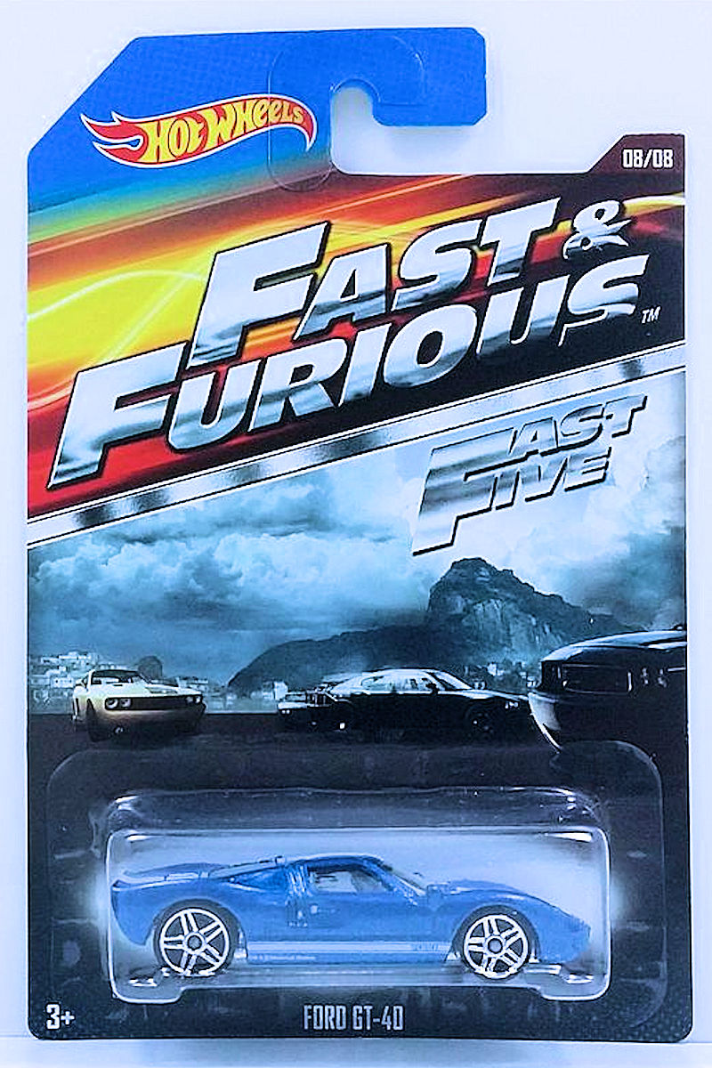 Hot Wheels 2015 - Fast & Furious # 8/8 - Ford GT-40 - Metallic Blue - Chrome on Black PR5 Wheels - Clear Windows - Gray Interior - Chrome Plastic Base