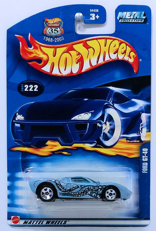 Hot Wheels 2002 - Collector # 222/240 - Ford GT-40 - Light Blue Metallic - USA 1968-2003 Anniversary Card