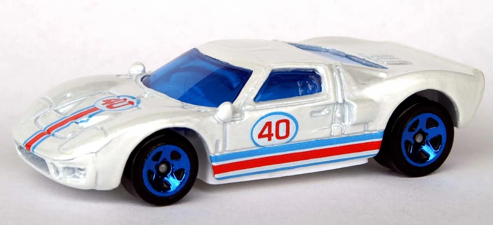 Hot Wheels 2008 - Collector # 095/172 - Hot Wheels Stars 19/24 - Ford GT40 - Pearl White with Blue / White / Red Stripes on Hood "40" - IC