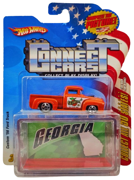 Hot Wheels 2009 - Connect Cars / Race Across the States # 04/50 - Custom '56 Ford Truck - Orange / Georgia - Acrylic Display Case