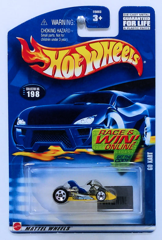 Hot Wheels 2002 - Collector # 198/240 - Go Kart - Yellow - USA 'Race & Win' Card