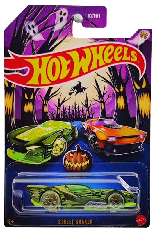 Hot Wheels 2024 - Happy Halloween 5/5 - Street Shaker - Metalflake Green / Slime - Green Skull Wheels on Gray Tires - Grocery Stores Exclusive