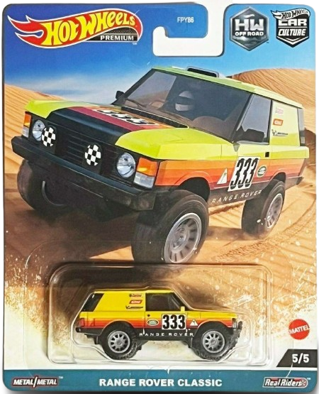 Hot Wheels 2023 - Premium / Car Culture / HW Off Road # 5/5 - Range Rover Classic - Yellow / #333 - Metal/Metal & Real Riders