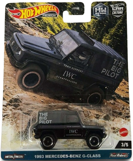 Hot Wheels 2023 - Premium / Car Culture / HW Off Road # 3/5 - 1993 Mercedes-Benz G-Class - Black / 'The Big Pilot' - Metal/Metal & Real Riders