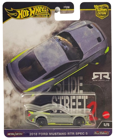 Hot Wheels 2024 - Premium / Car Culture / Slide Street 2 # 5/5 - 2018 Ford Mustang RTR Spec 5 - Gray - Metal/Metal & Real Riders