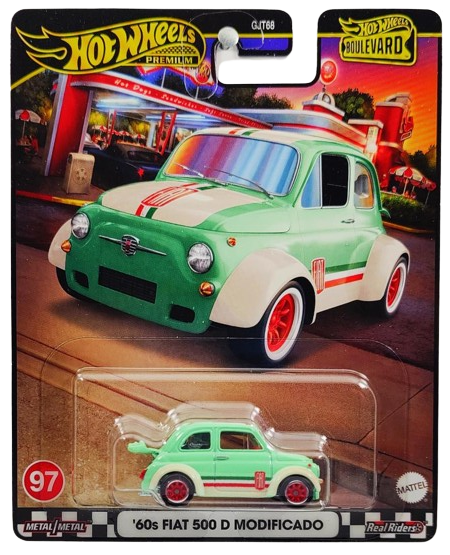 Hot Wheels 2024 - Premium / Boulevard # 97 - '60s Fiat 500 D Modificado - Seafoam Green - Metal/Metal & Real Riders - Walmart Exclusive