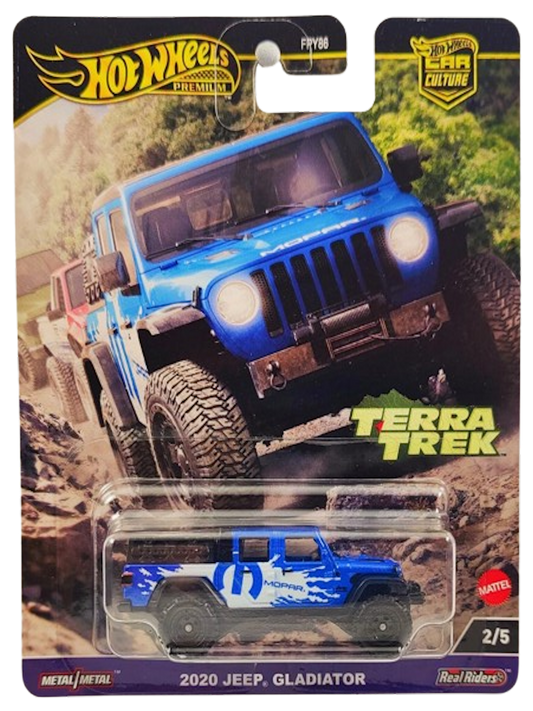 Hot Wheels 2024 - Premium / Car Culture / Terra Trek 2/5 - 2020 Jeep Gladiator - Metalflake Blue / MOPAR Graphics - Metal/Metal & Real Riders