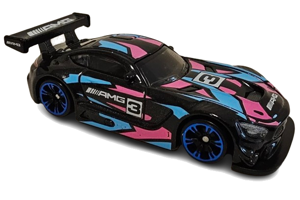 Hot Wheels 2024 - Mix 2 / Neon Speeders 5/8 - '16 Mercedes-AMG GT3 - Black / #3 / Pink & Blue Graphics - Blue Chrome NS6 Wheels - Walmart Exclusive